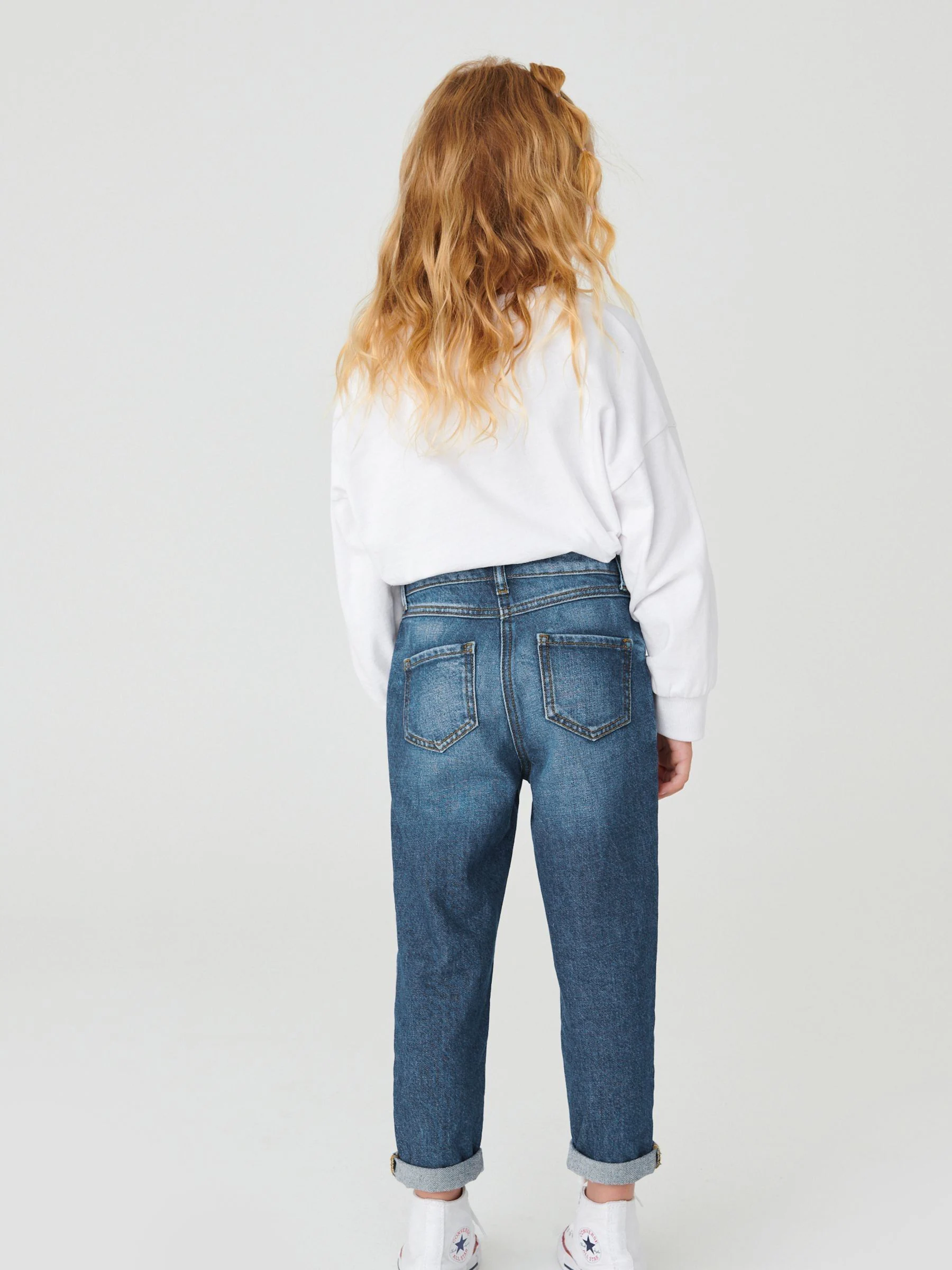 Middenblauw denim - Mom 100% katoenen jeans (3-16jaar)