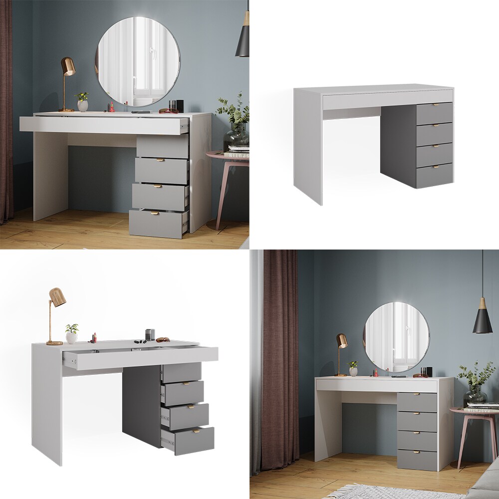 Vicco Schminktisch Elise Weiß Grau 115 x 76 cm modern Frisiertisch Schubladen
