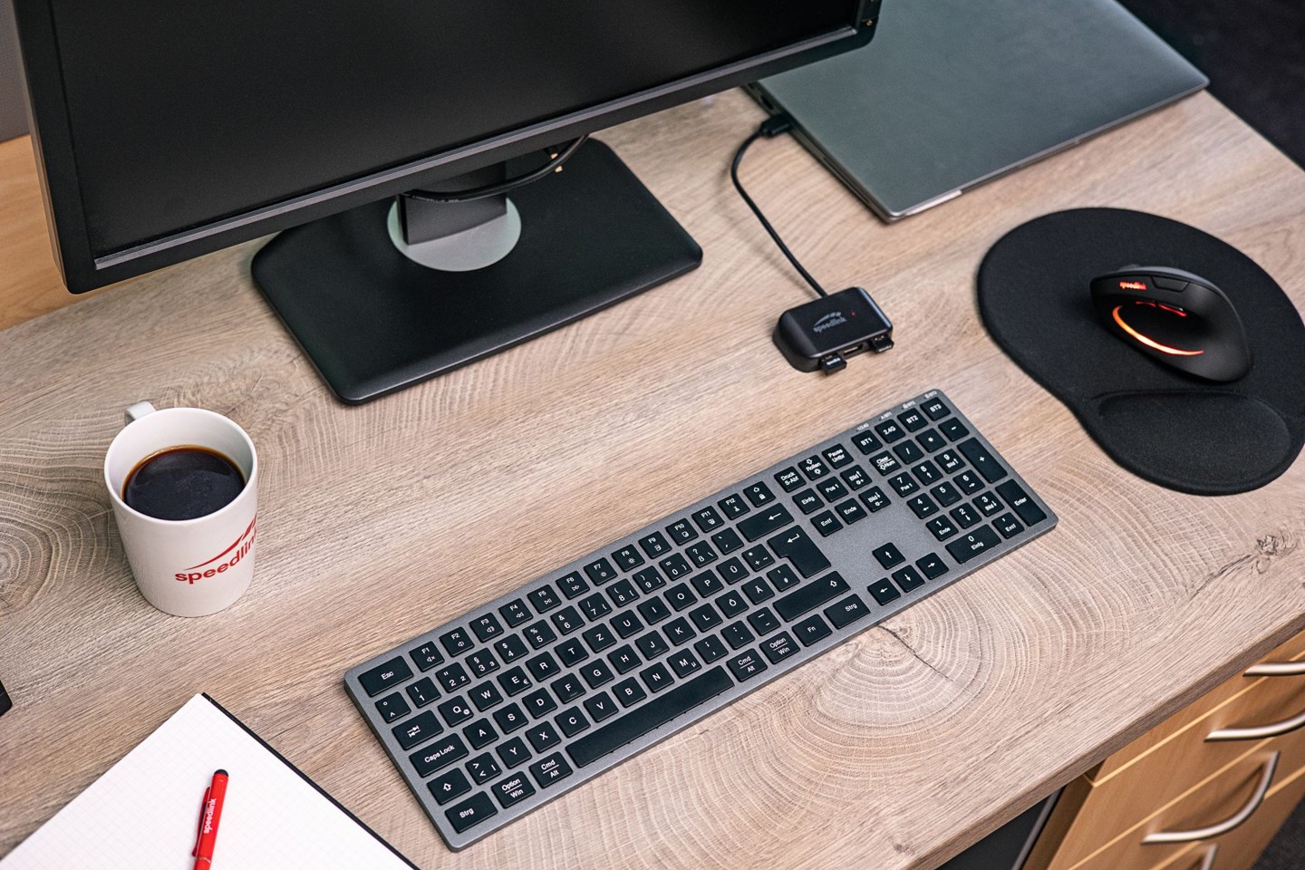 Speedlink - LEVIA Illuminated Rechargeable Metal Office Scissor Keyboard - Wireless, Bluetooth, grey - DE Layout