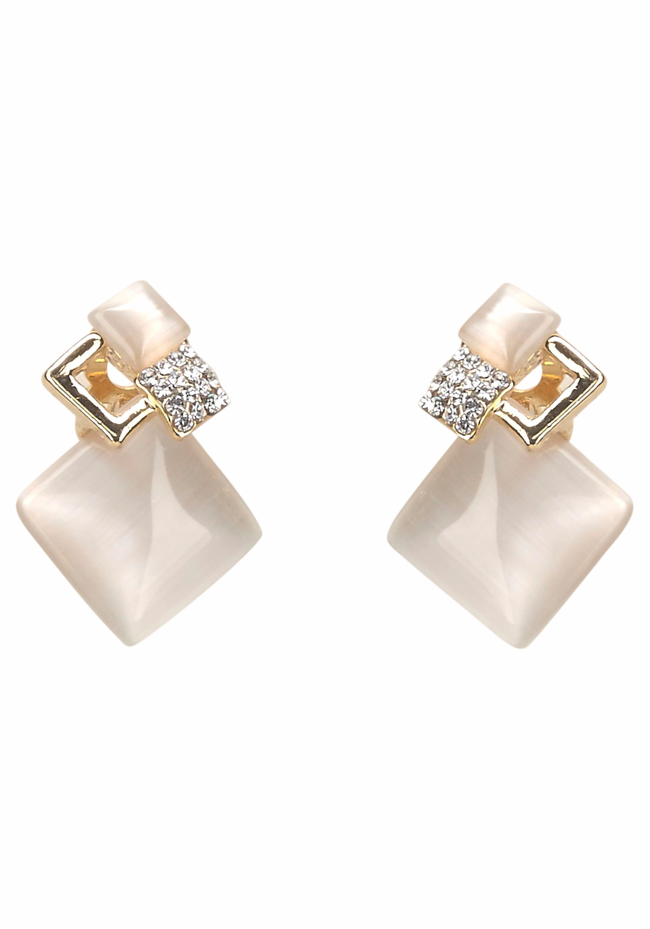 Firetti Paar Ohrclips »elegant« mit Cat´s Eye und Strasssteinen