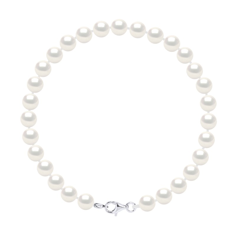 Bracelet Rang de Perles d'Eau Douce Rondes 6-7 mm Blanches Argent 925