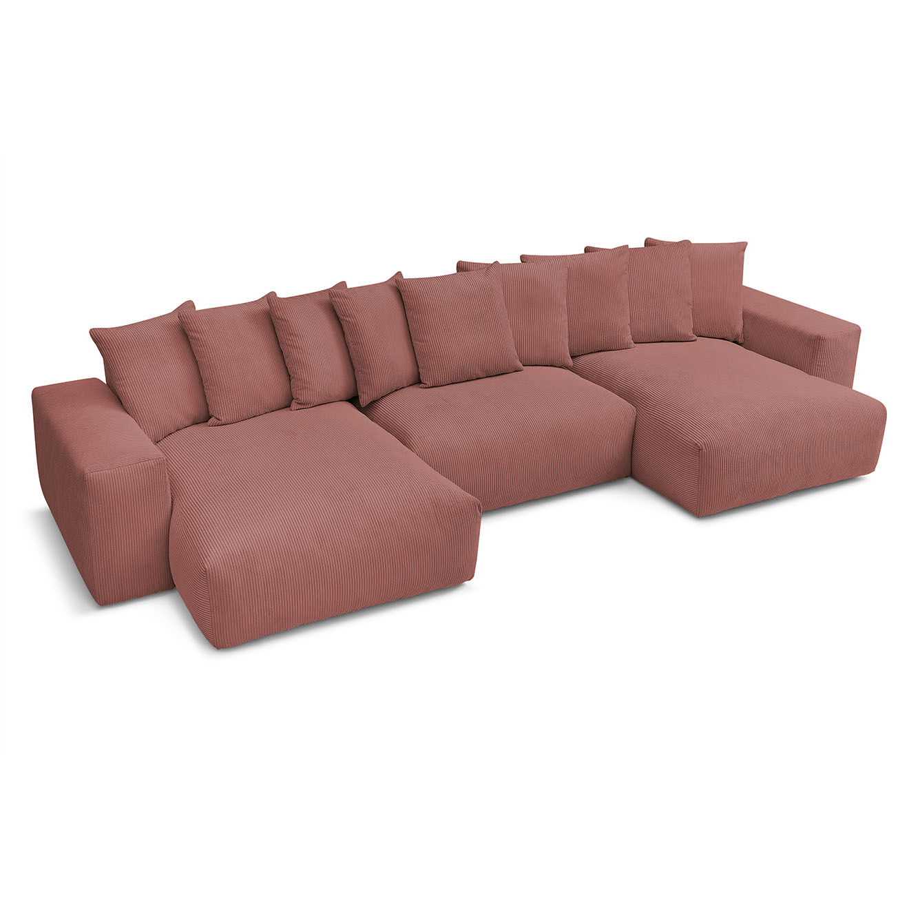 Bobochic Canapé panoramique fixe ultra moelleux voltaire velours côtelé rose - 420x174x75 cm