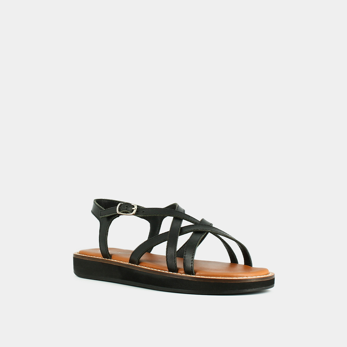 Sandales à plateformes et brides croisées  en cuir noir