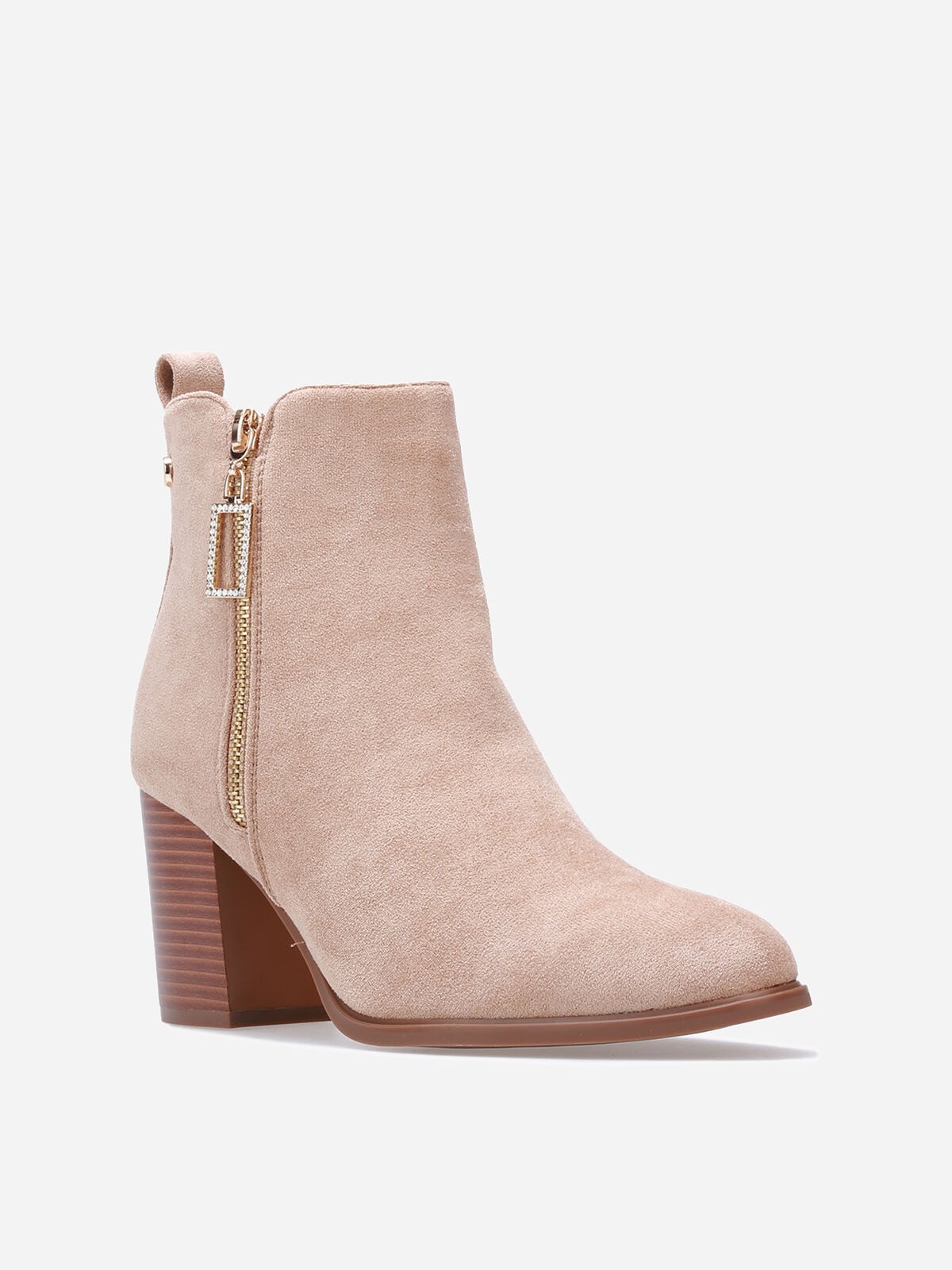 Bottines en suédine à zip décoratif- Taupe
