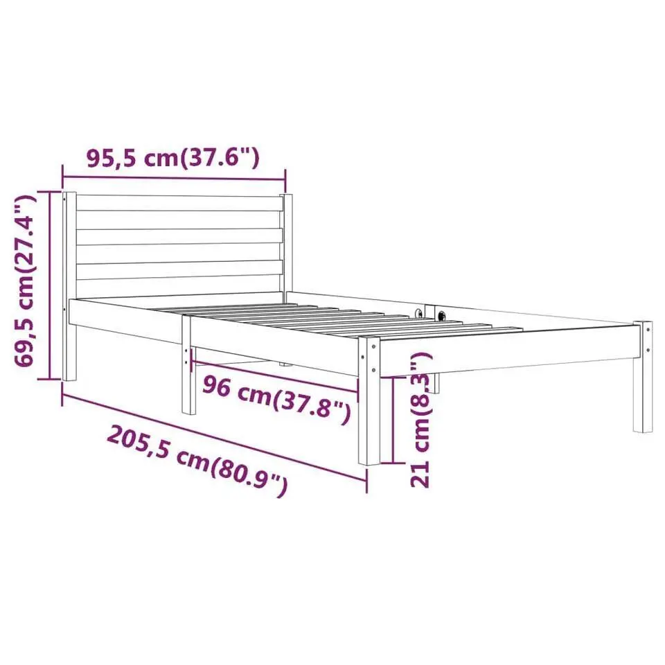 vidaXL - Bed frame met hoofdbord - Wit - Grenenhout - 90x200 cm