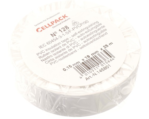 Cellpack PVC isolatietape, 19 mm breed, 25 m lang, wit