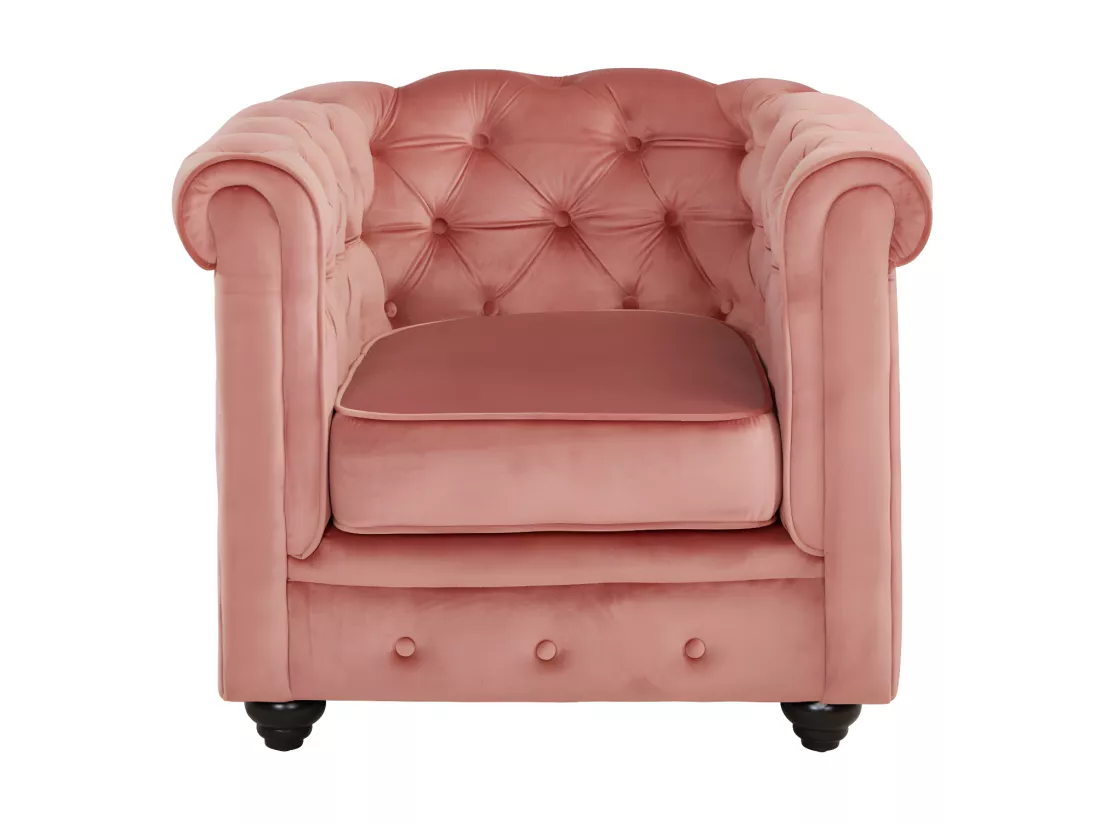 Canapé 3 places et 2 fauteuils CHESTERFIELD - Velours rose pastel