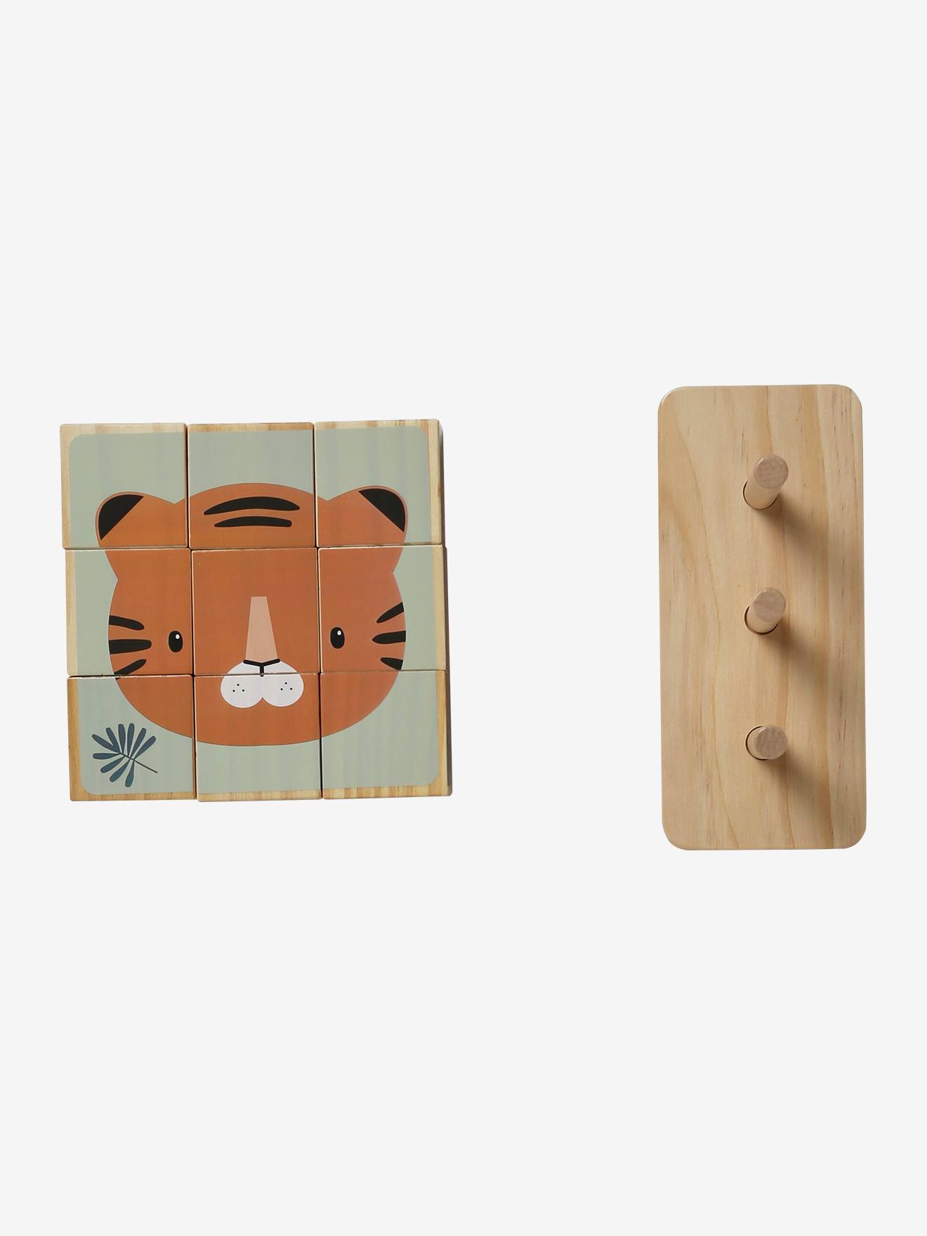 Quebra-cabeça de cubos de madeira para empilhar, madeira certificada FSC®.