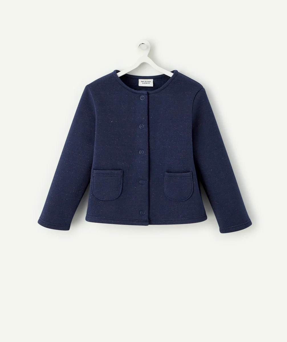 CARDIGAN PRESSIONNÉ BÉBÉ FILLE EN FIBRES RECYCLÉES BLEU PAILLETÉ