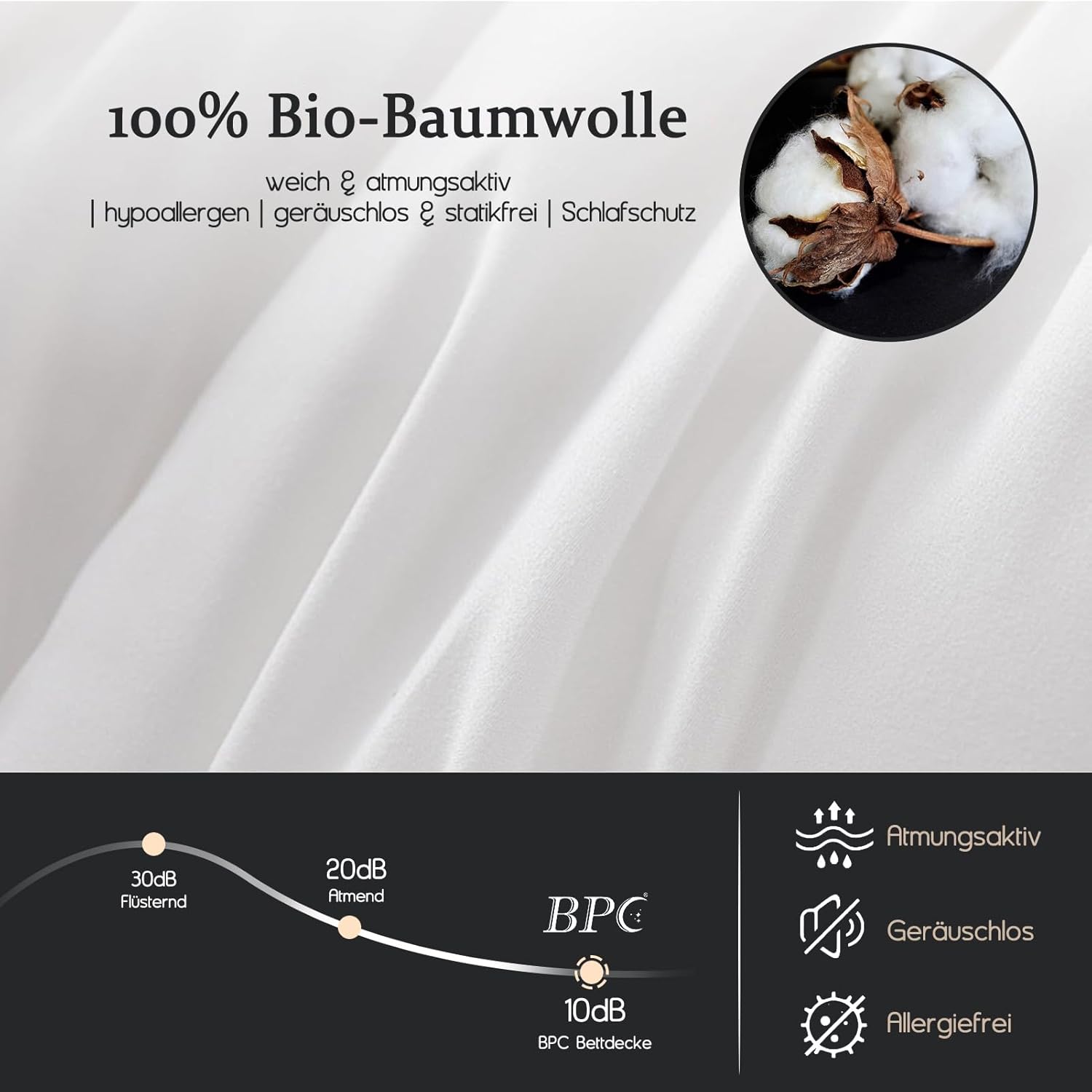 BPC Daunendecke 135x200 100% Bio-Baumwolle, 80% Daunen und 20% Federn 4 Jahreszeiten Bettdecke, Extra Weich Ganzjahresdecke, Atmungsaktiv Federbetten 135x200 cm Mittelwarm, Fluffy Medium Down Duvet