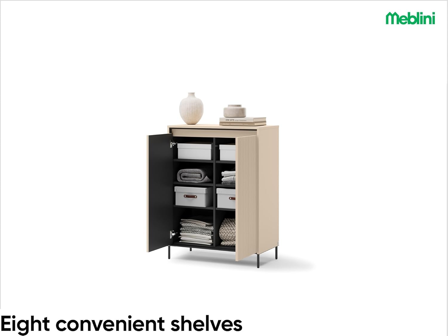 MEBLINI Garderobe Flur Möbel Set mit LED - Garderobenschrank Flur mit Spiegel - Garderobe Schrank - Flurgarderobe - Flurschrank hoch - Trend - Beige/Schwarz