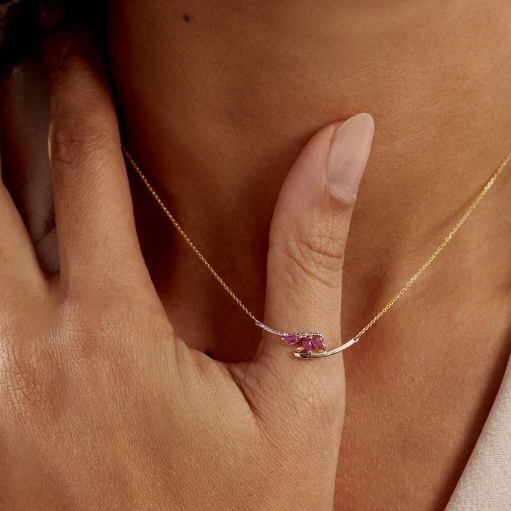 Collier Petale Or Bicolore Rubis Et Diamant