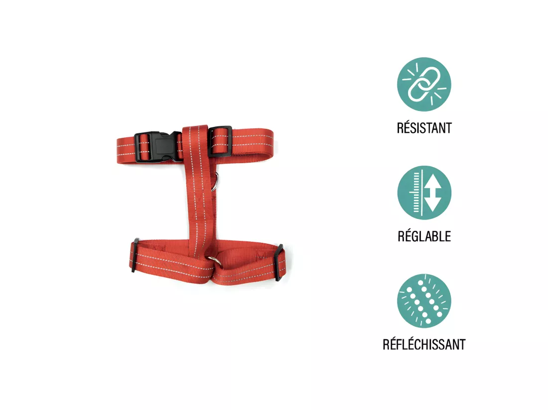Harnais réglable en polyester avec coutures réfléchissantes - Rouge - L 70 à 90 cm