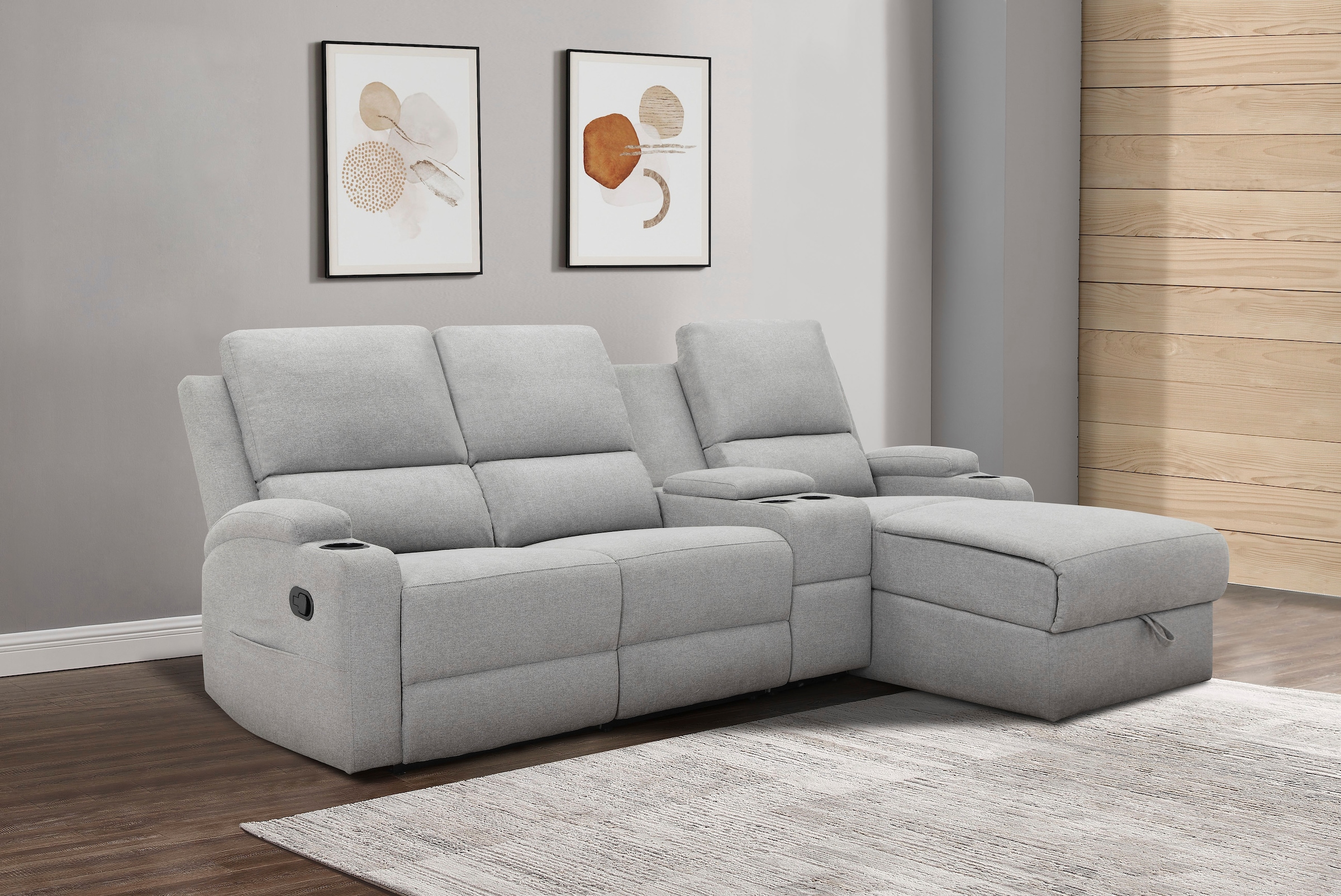 Home affaire Ecksofa »NAPORI Multimediasofa, 3er Kinosessel XXL, L-Form, 3 Bezugsstoffe« Kinosofa mit Relaxfunktion, Getränkehalter, Staufach und Staukasten