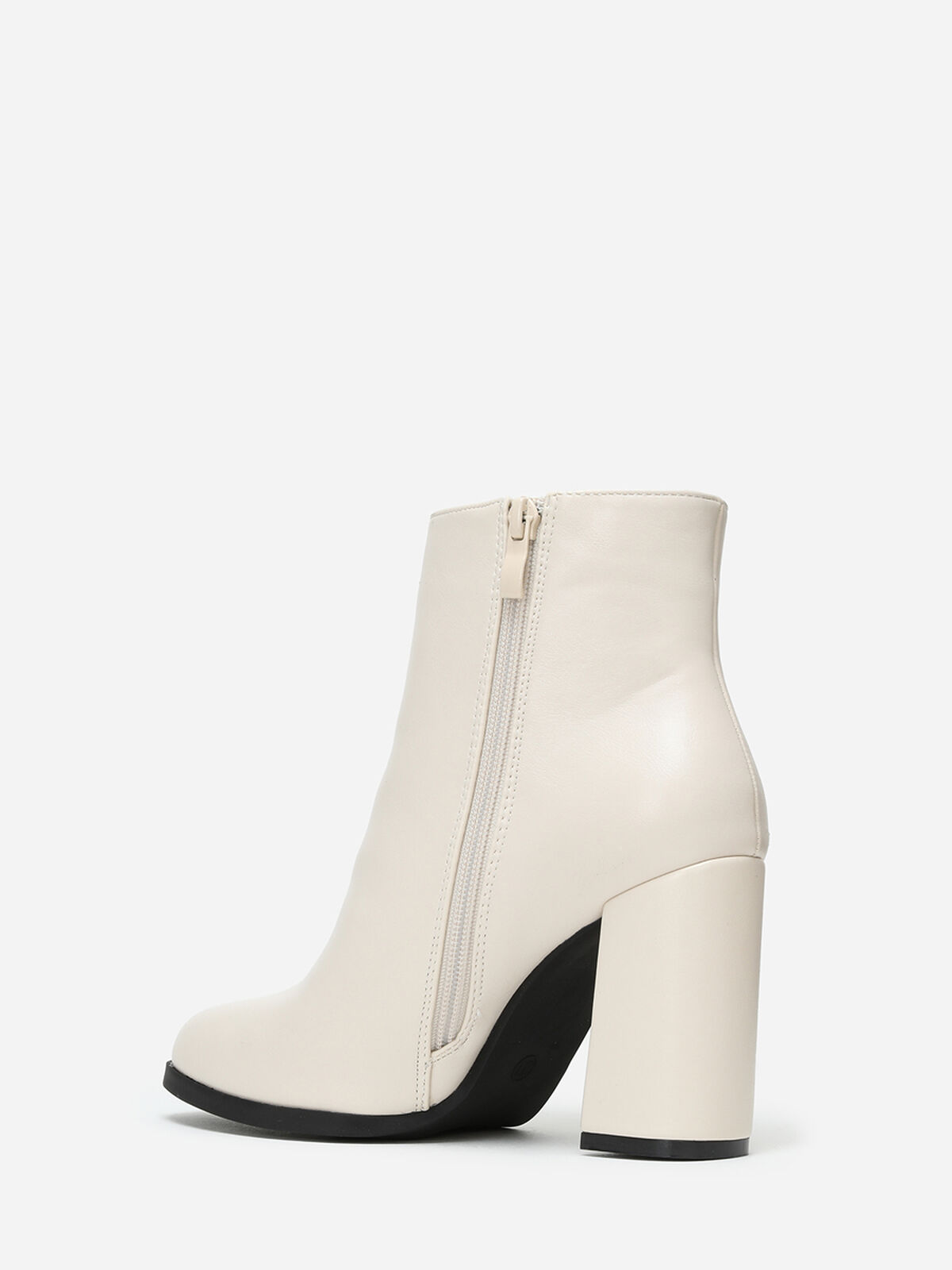 Bottines zippées à talon carré- Beige