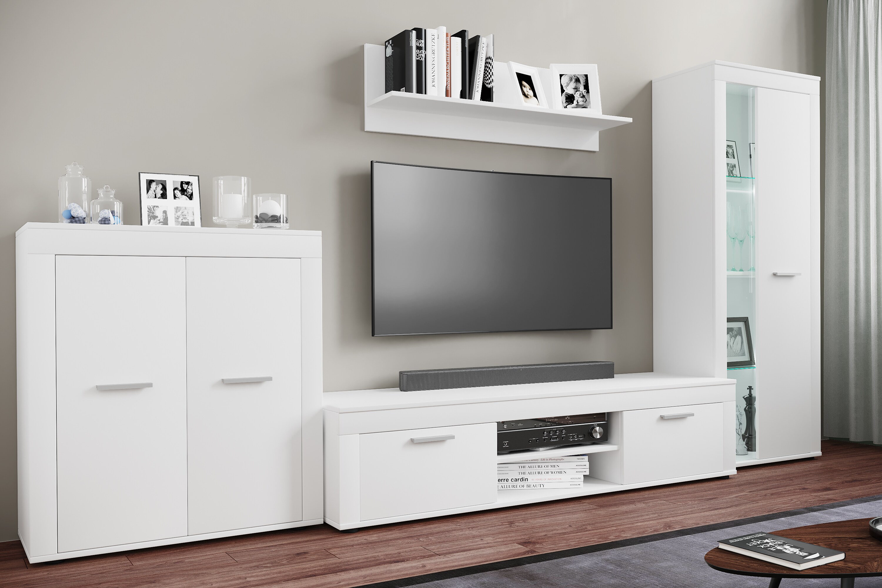 VCM 4-tlg. TV Lowboard Fernsehschrank Schrankwand Wohnzimmer Anbauwand Wohnwand Usilo XL
