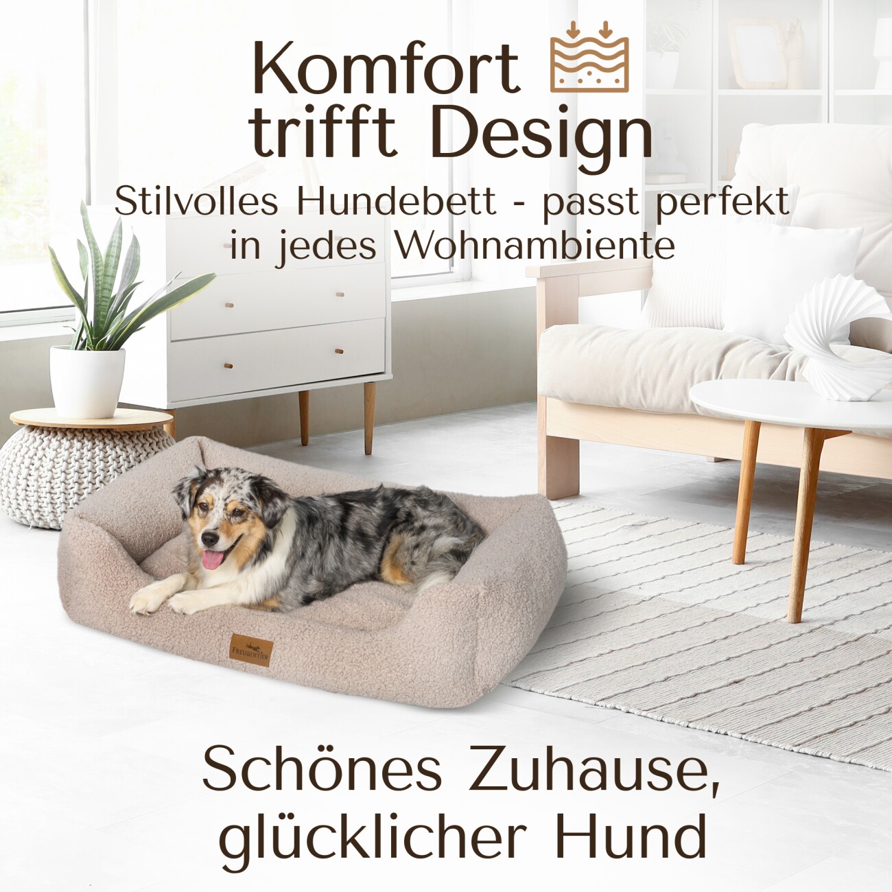 Freudentier Orthopädisches Hundebett aus kuschelweichem Teddystoff L