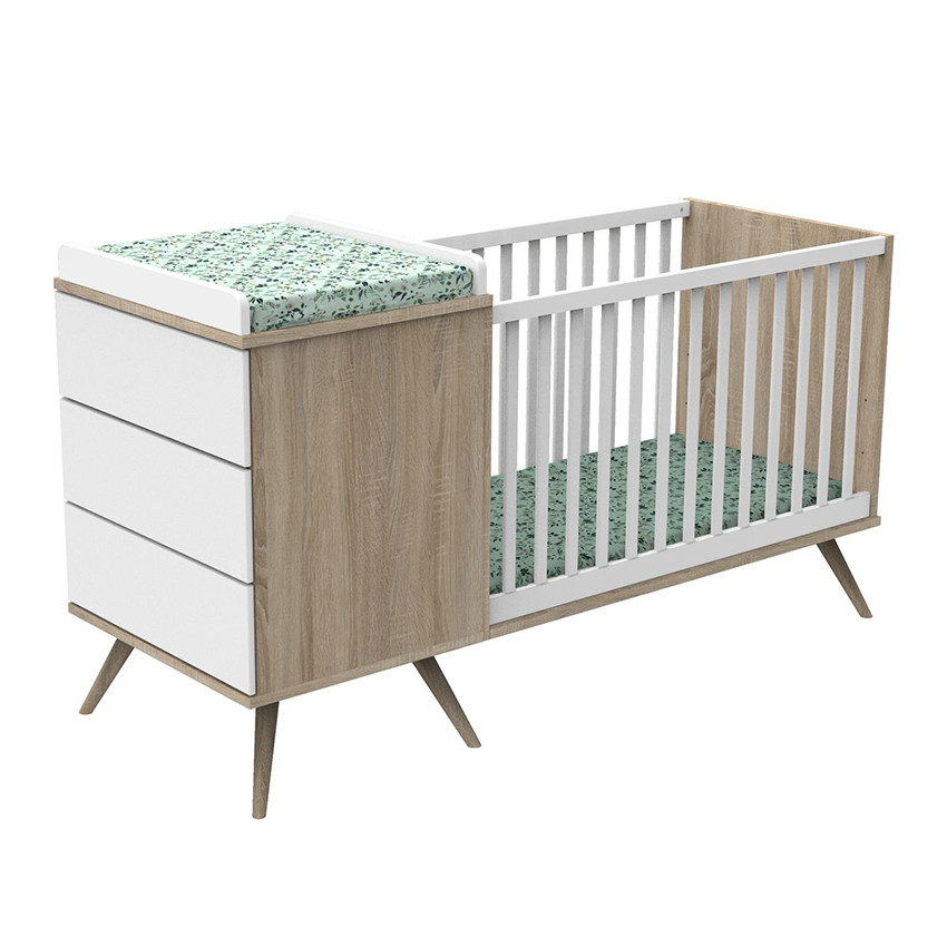Lit combiné évolutif Seventies 60 x 120 cm - Bois/Blanc
