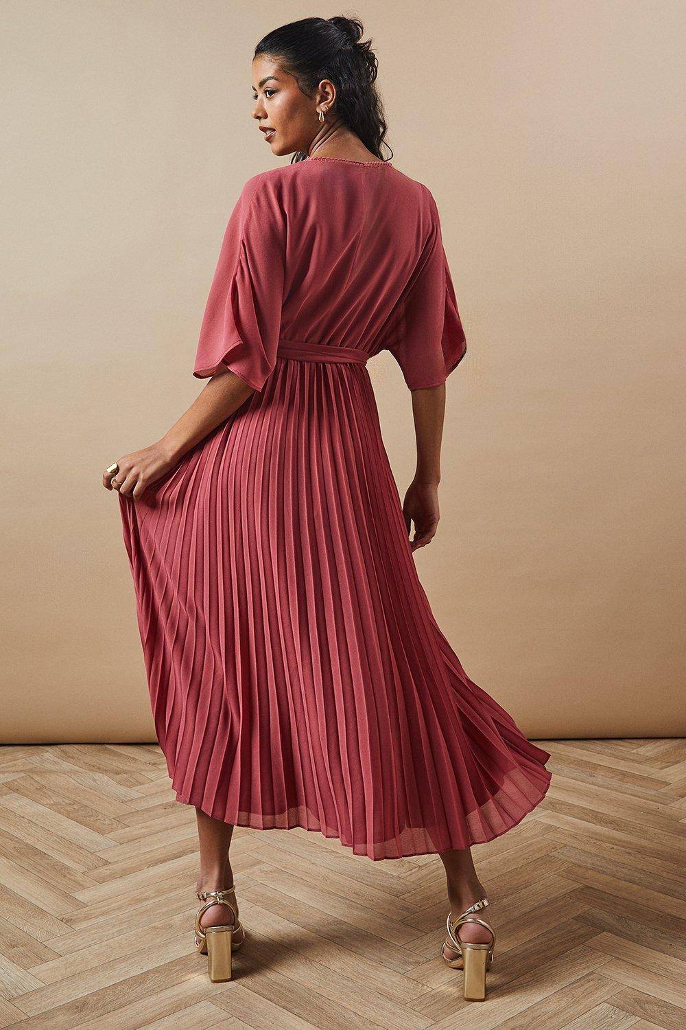Oasis Robe Midi Plissée à Manches Kimono Petite Occasion