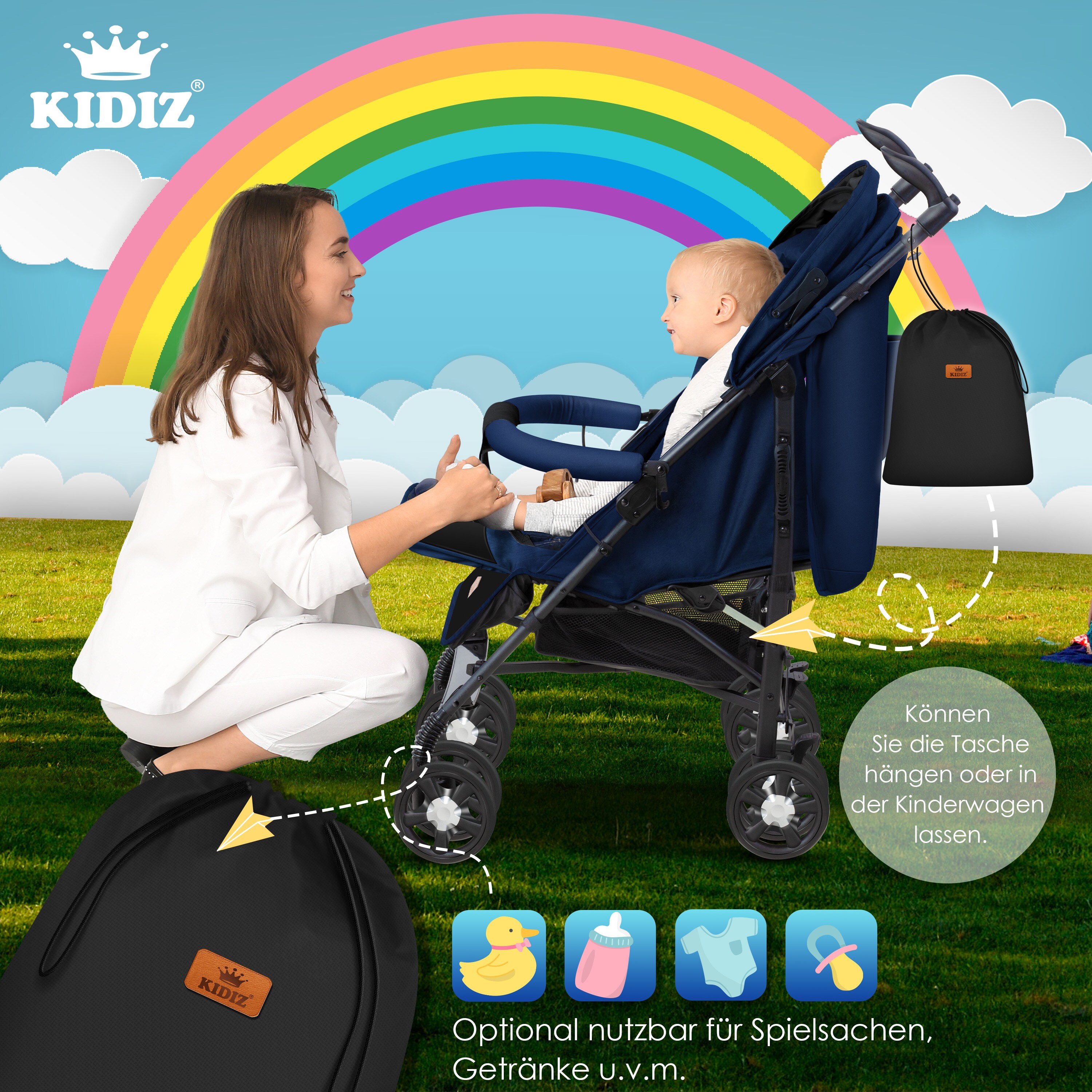KIDIZ® Babyfußsack Baby Fußsack Winterfußsack Babyschale mit Reißverschluss Kuschelsack Babydecke Kinderwagen waschbar verschließbarer Kopfteil ,Tasche, passend für alle Kinderwagen