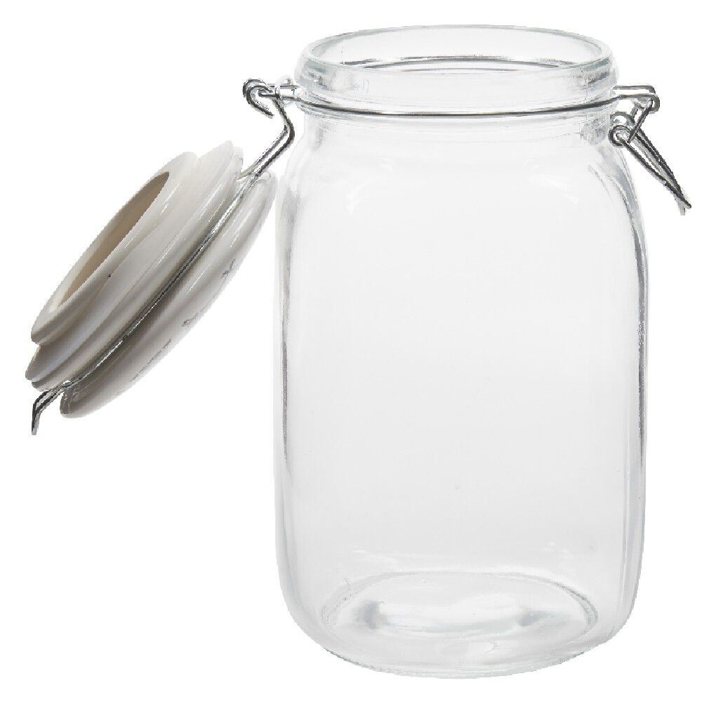 Bocal hermétique carré en verre couvercle motif ciment 1,5 L