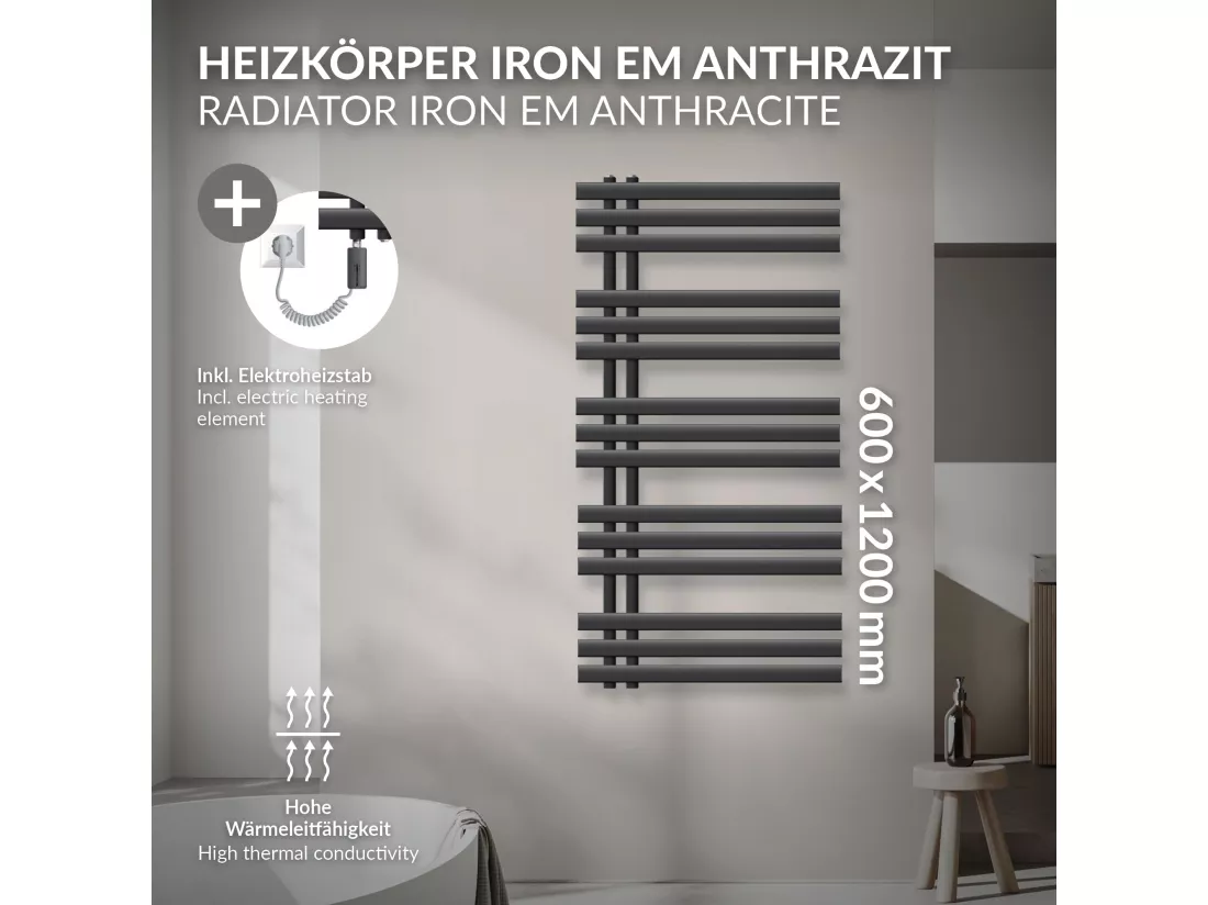 Iron EM Radiator Radiateur sèche-serviettes Radiateur de salle de bain anthracit