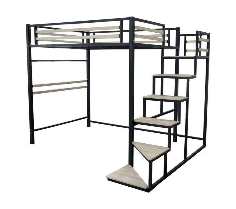 Hochbett aus Metall mit Treppe 