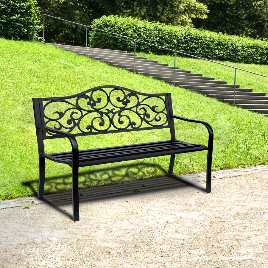 Outsunny Gartenbank mit Verzierungen schwarz