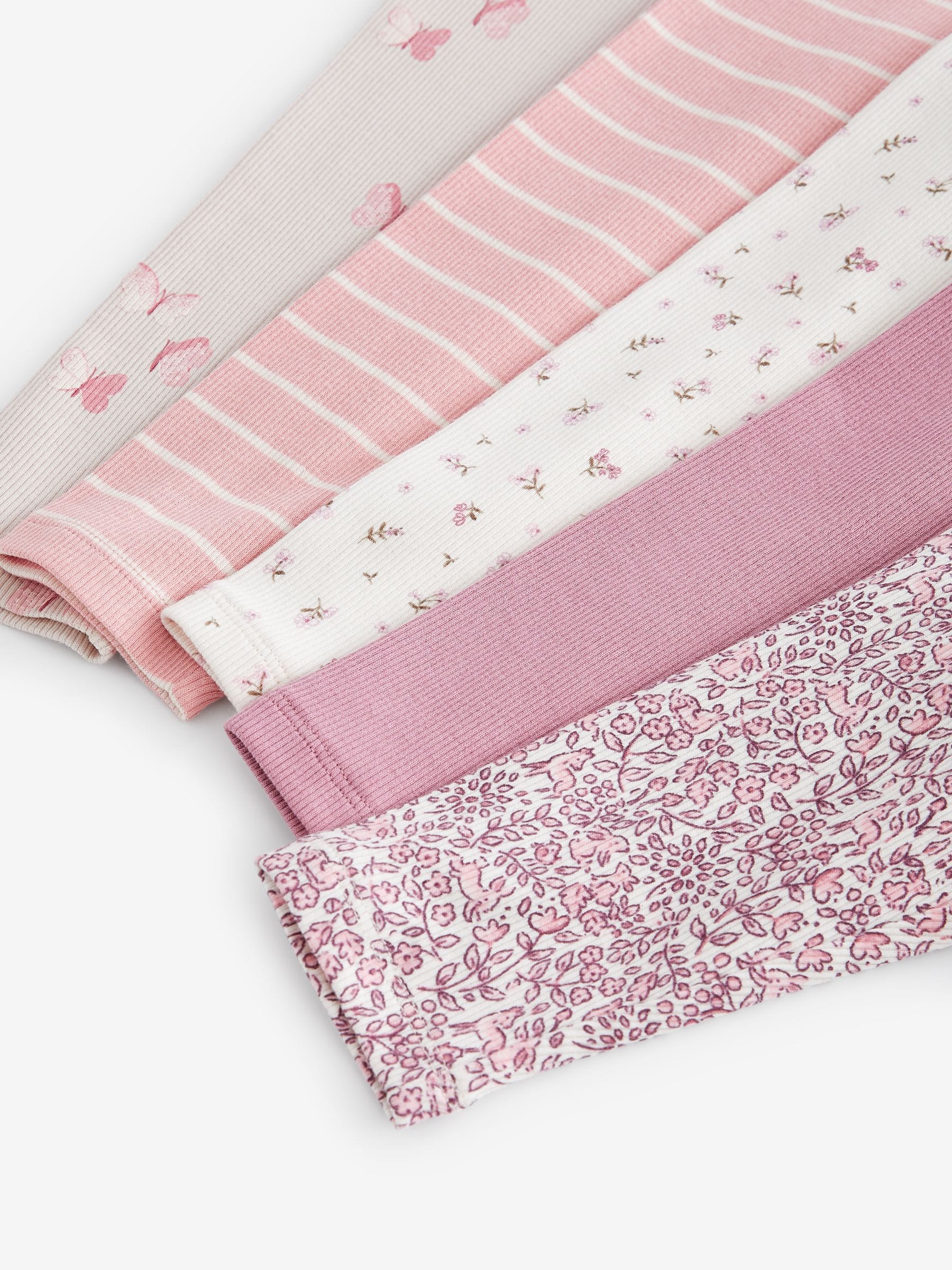 Roze - Verpakking van 5 geribbelde Leggings (3mnd -7jr)