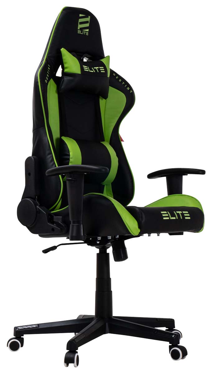ELITE Gaming-Stuhl DESTINY, Rücken- und Nackenkissen, Wippmechanik, bis 170kg, Sitzhöhe 45-55, MG200 (Schwarz/Grün)