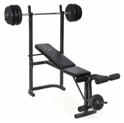 Banc de musculation avec poste jambe - Barre et 20 Kg de poids inclus - O'Fitness - Maison/appartement