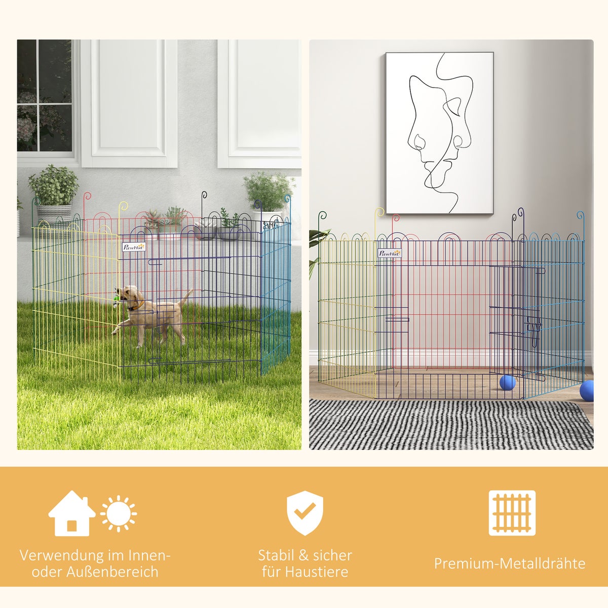 PawHut Puppy Playpen, Ø120 x 60H cm, Metaal, Veelkleurig