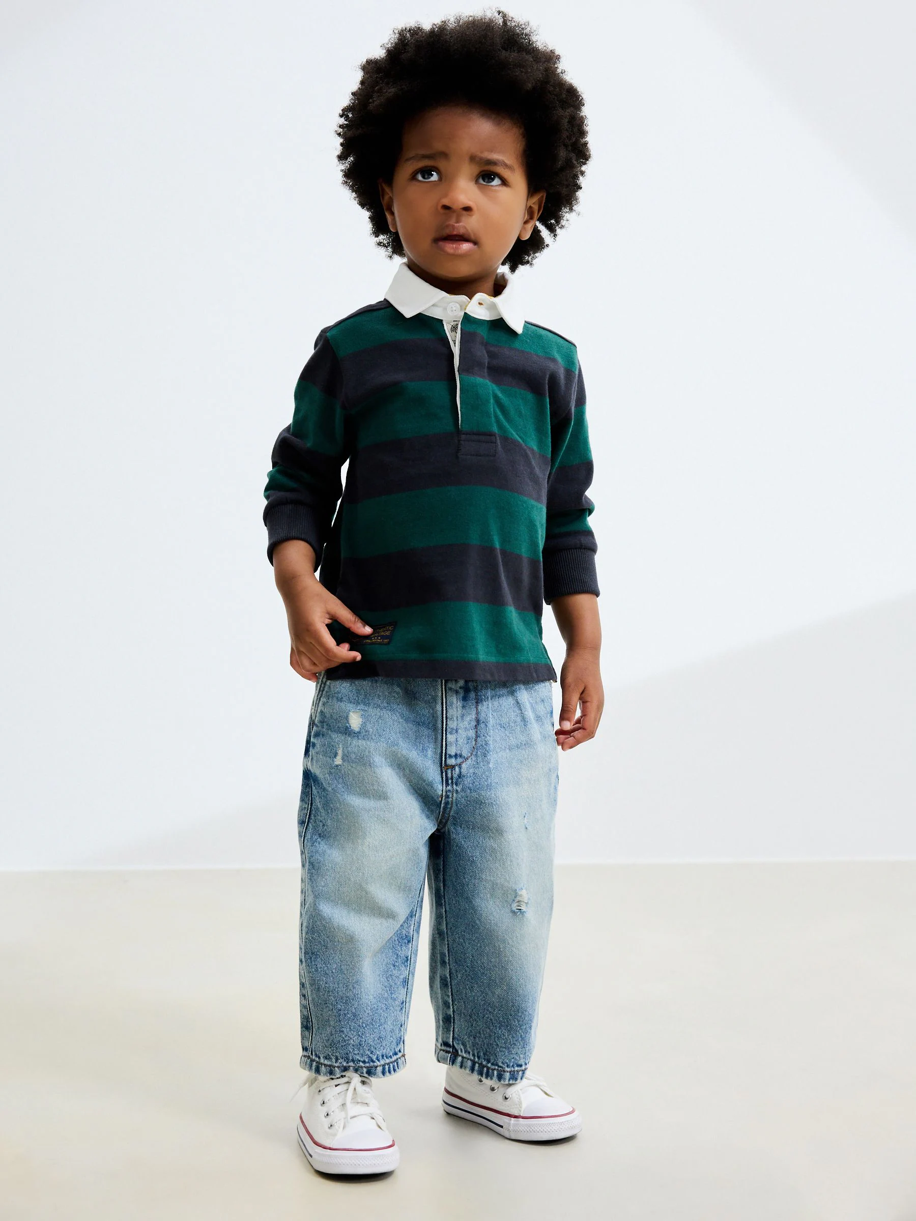 Lichtblauw denim met slijtageplekken - Jeans met wijde pijpen (3 mnd-7 jr)