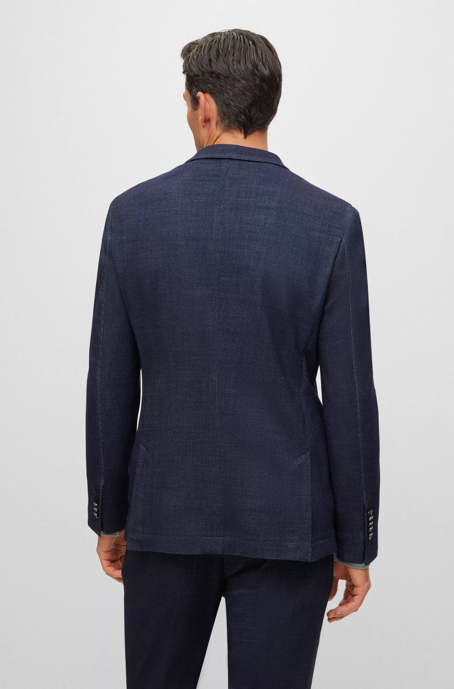 Jaqueta BOSS Camel Slim-fit em tecido micro-padronizado com seda