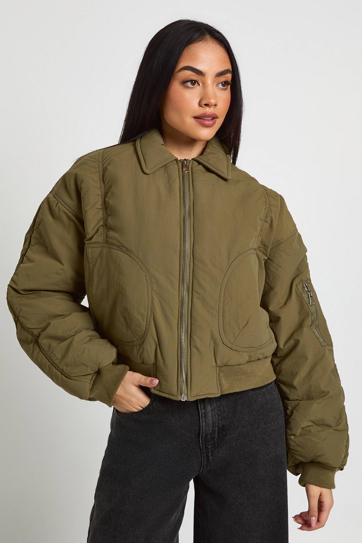 boohoo Blouson bomber à manches froncées