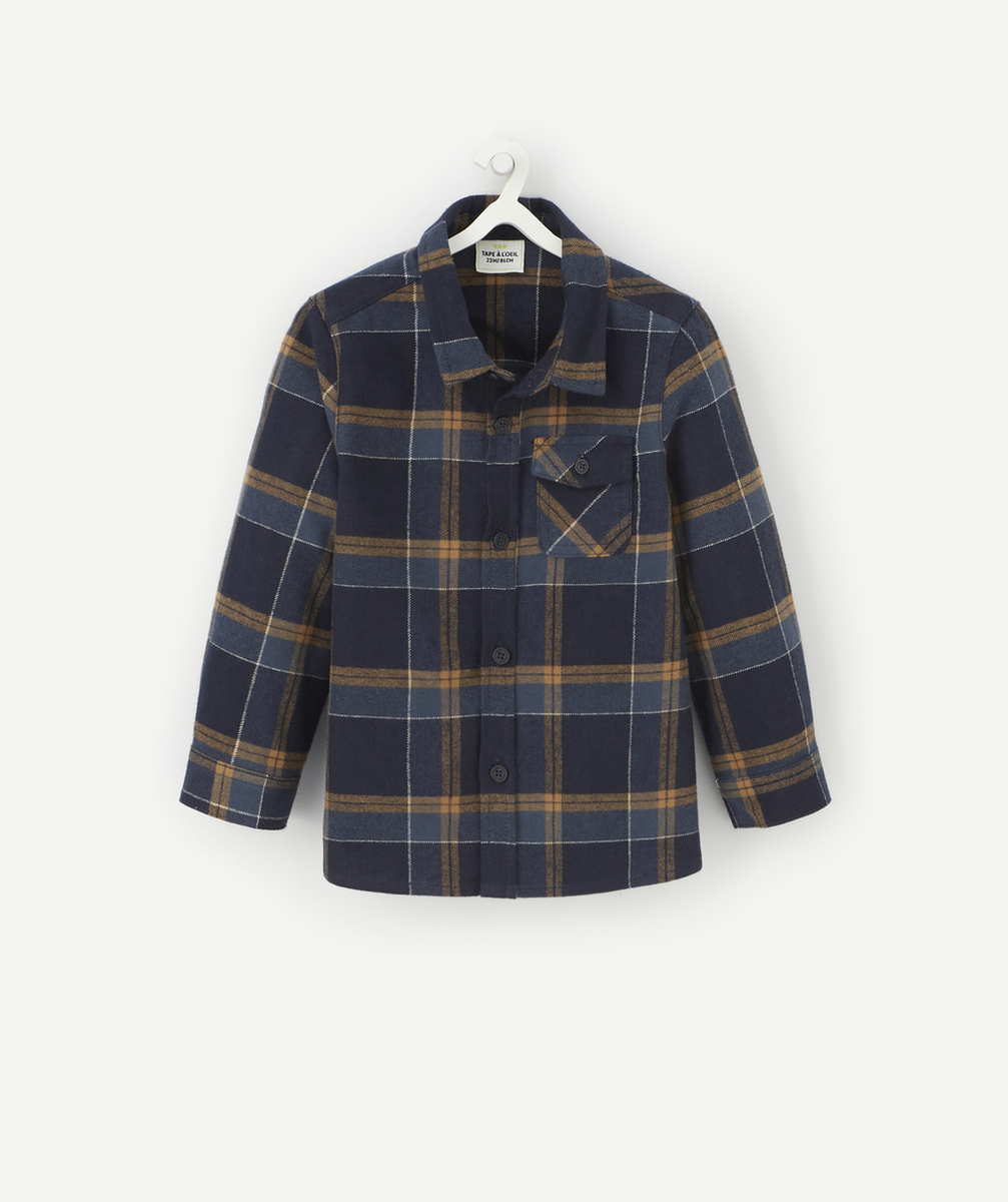 CHEMISE VELOURS À CARREAUX BLEUE ET MARRON BÉBÉ GARÇON