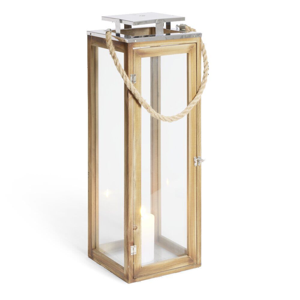 Lanterne bois et verre 23,5x23,5xH70cm