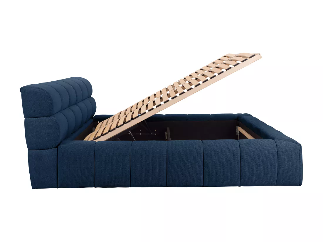 Lit coffre 180 x 200 cm - Tissu - Bleu nuit + Matelas - FORVIK II de Pascal Morabito