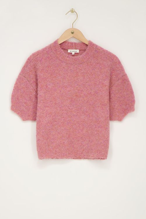 Roze boucle top met korte mouwen