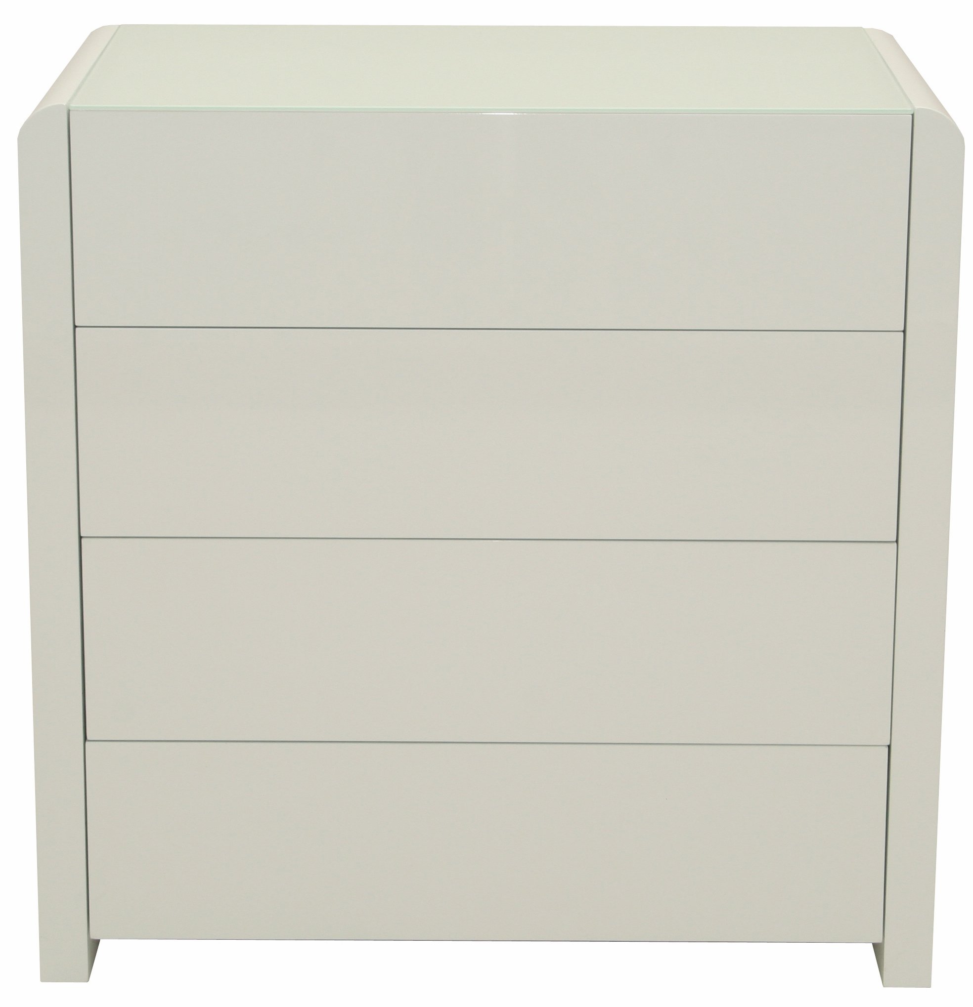 Atlanta - Kommode, Stauraummöbel, Sideboard mit 4 Schubladen, Glaskomponenten, weiss hochglanz