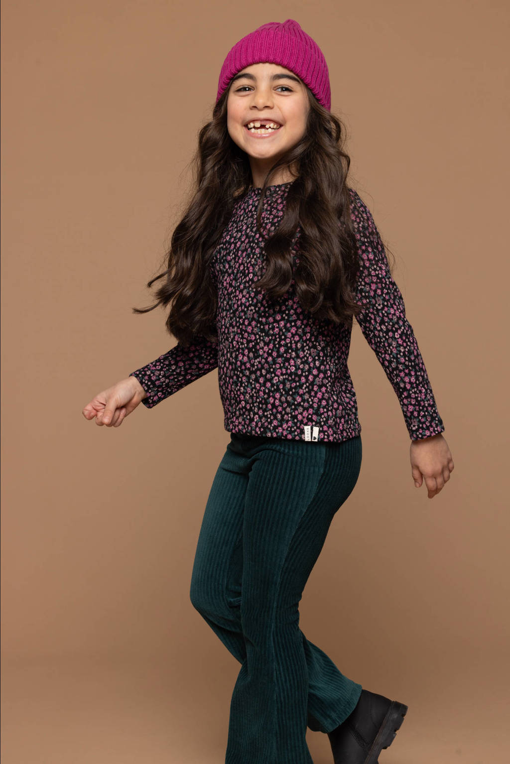 LOOXS gebloemde longsleeve zwart/fuchsia