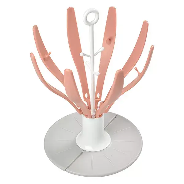 Escorredor de mamadeiras Béaba, dobrável, com estampa de flores, rosa.