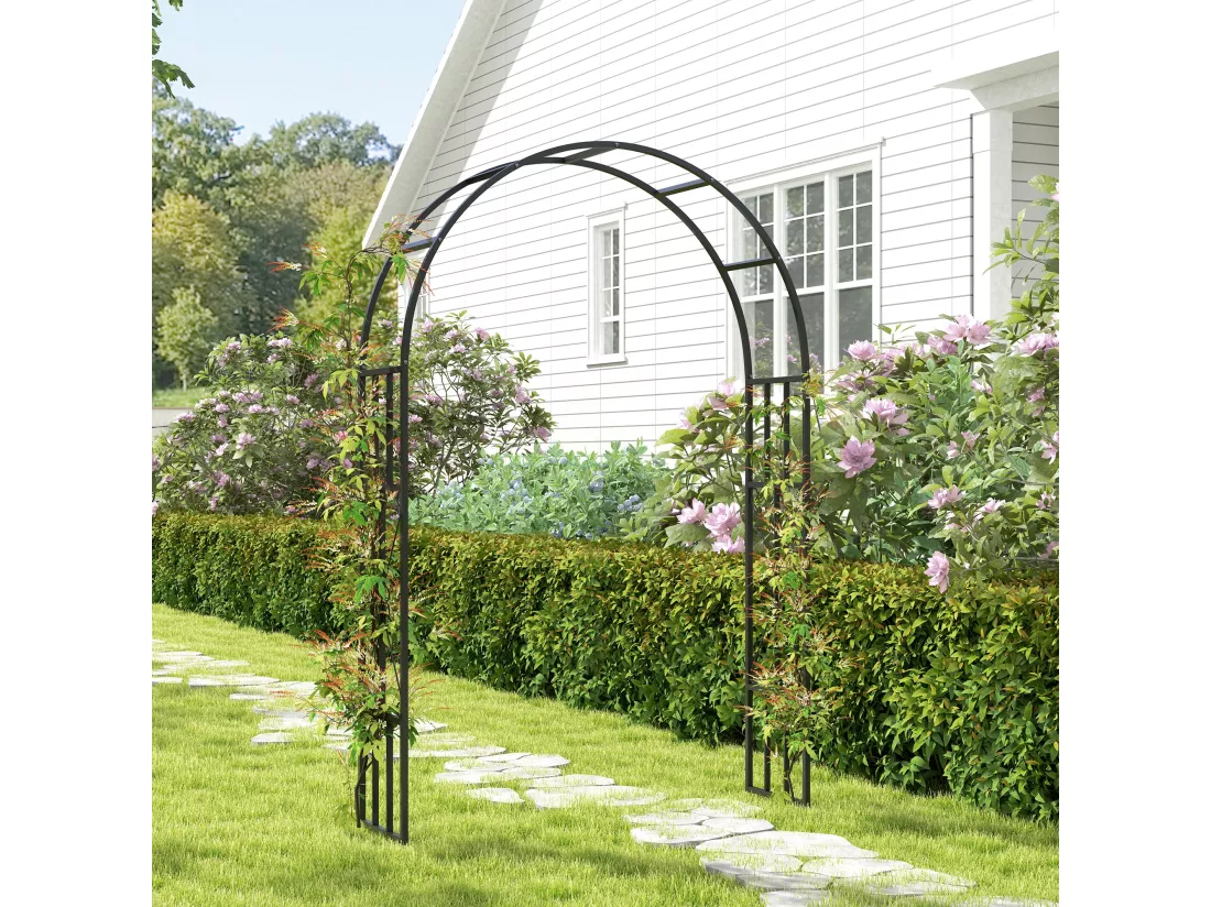 Arche de jardin arche à rosiers style fer forgé dim. 150L x 40l x 223H cm métal époxy noir