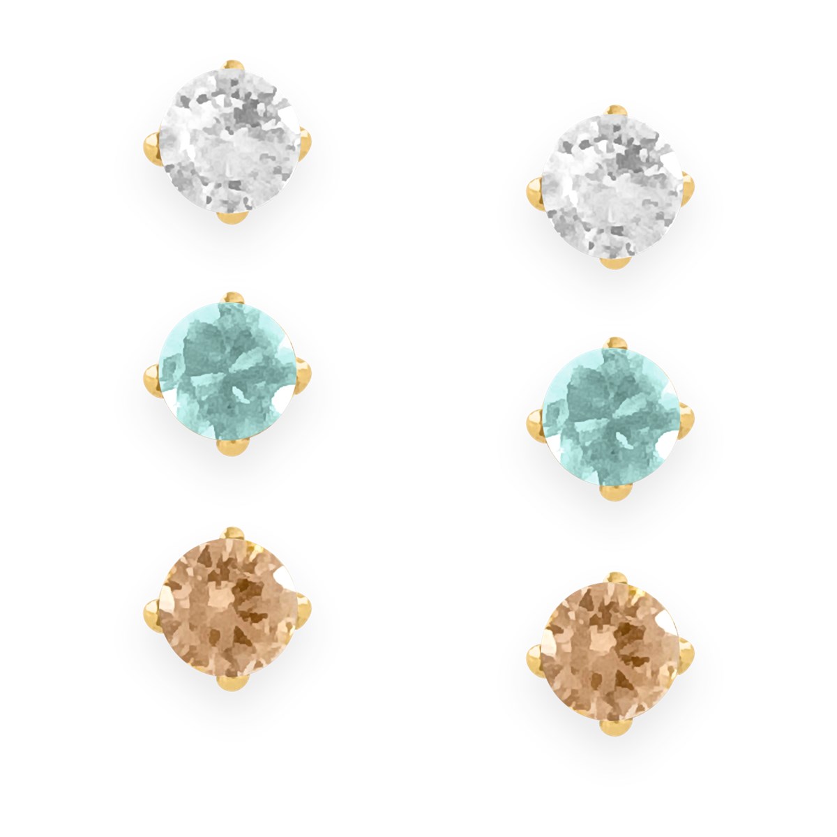 Set de 3 paires de boucles d'oreilles en acier doré avec oxyde de zirconium