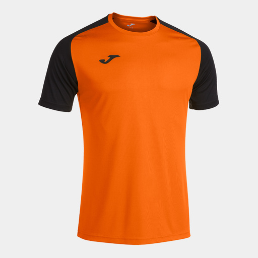 Camiseta Joma Academy IV de manga curta, laranja e preta.