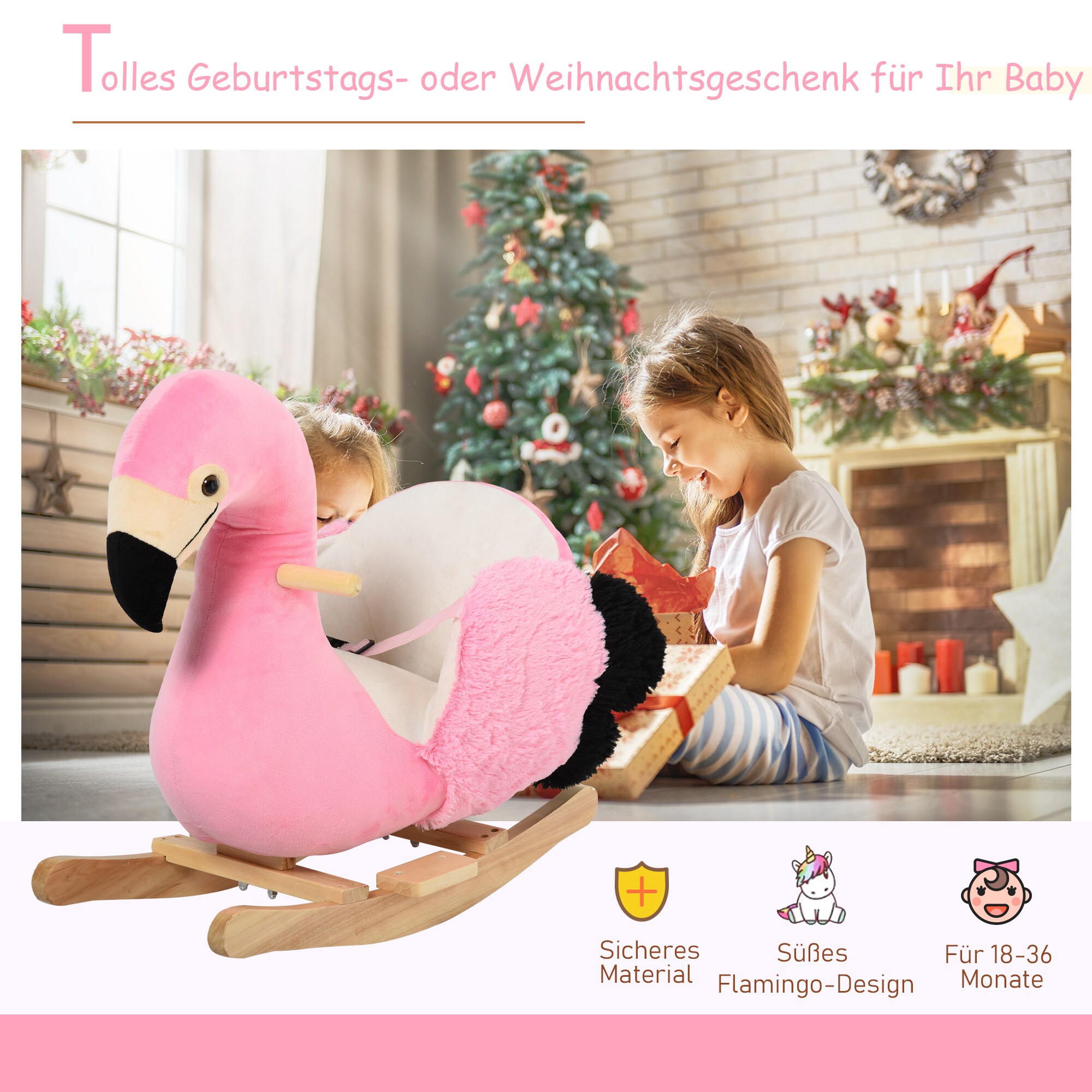 HOMCOM Kinder Schaukeltier als Flamingo rosa 60 x 33 x 52 cm (LxBxH)