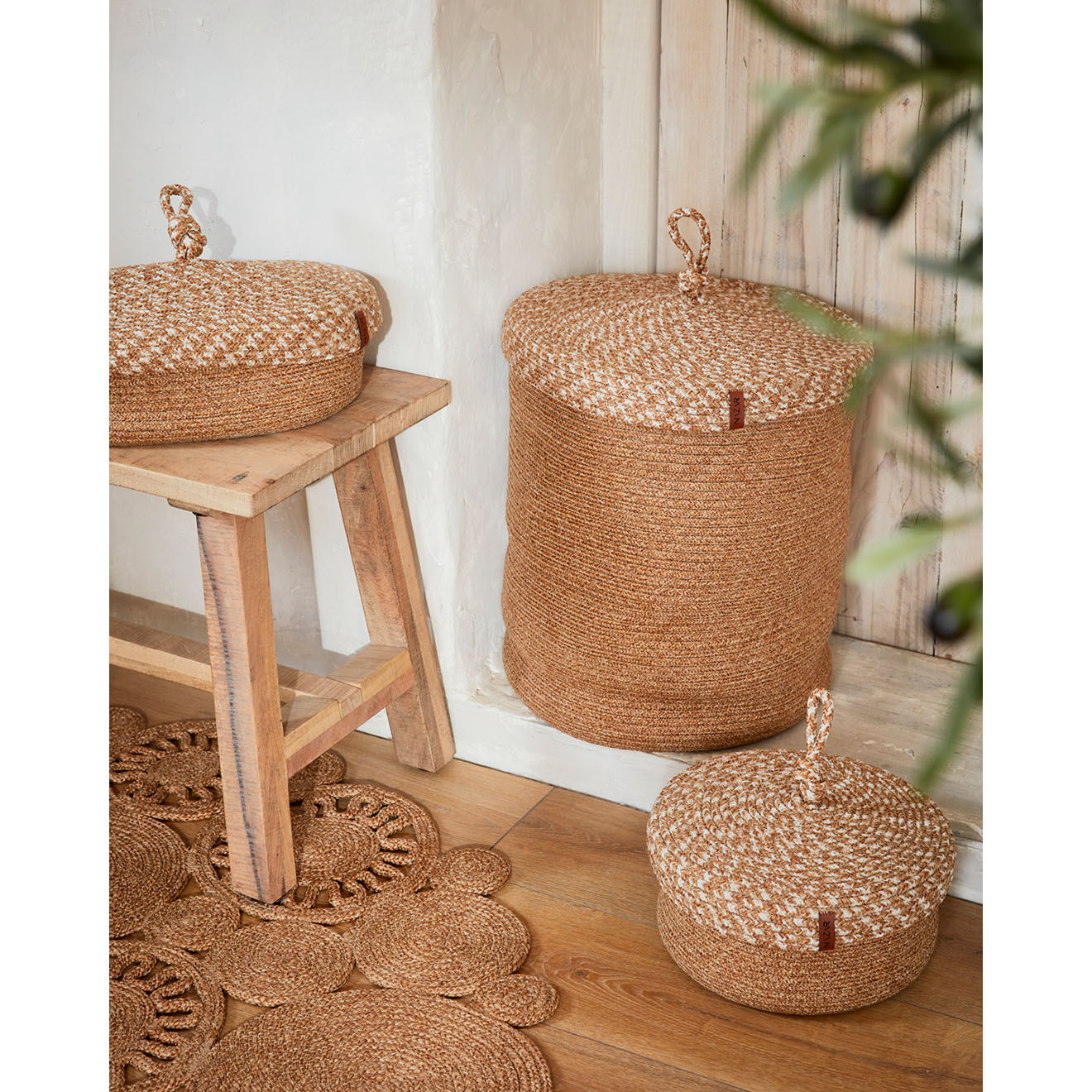 Nazar Rugs Panier CALI 4301 fait main beige - 25x15 cm