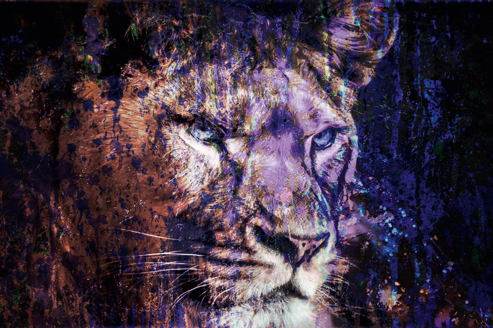 Akustikbild LÖWE IN BLAU 80x120cm, 7kg