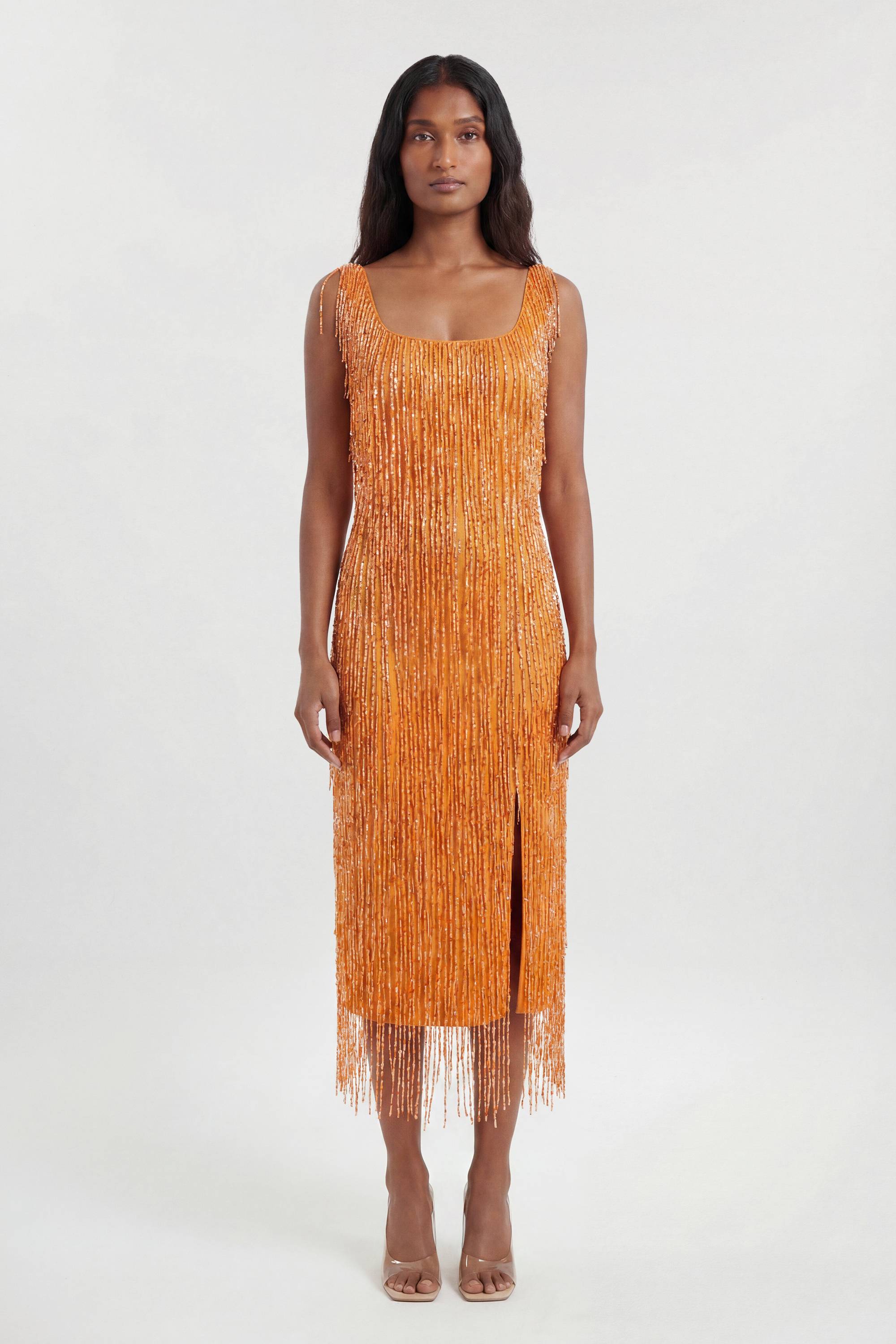 KarenMillen Robe Midi À Franges De Perles Brodées Main