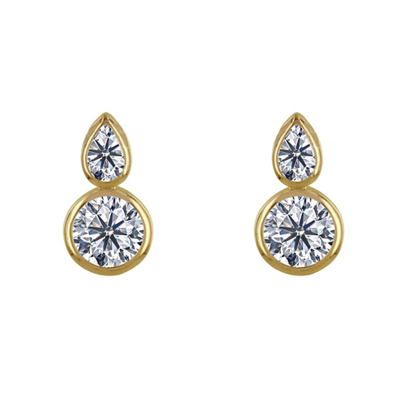 Boucles d'Oreilles Plaqué Or Une Goutte et Un Strass Rond